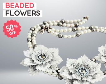 Beaded Smoky Flowers Brooch Pattern: Seed Bead Floral (PDF Digital Download)