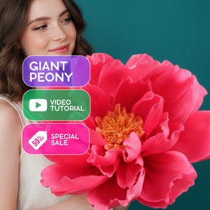 Peônia de papel em pé – Modelo – PDF – Tutorial em vídeo – Flor gigante