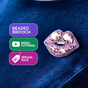 Statement Lips Brosche der Meisterklasse. Meister gestickte Perlen & Kristalle für schillernde, Fashion-Forward Accessoires