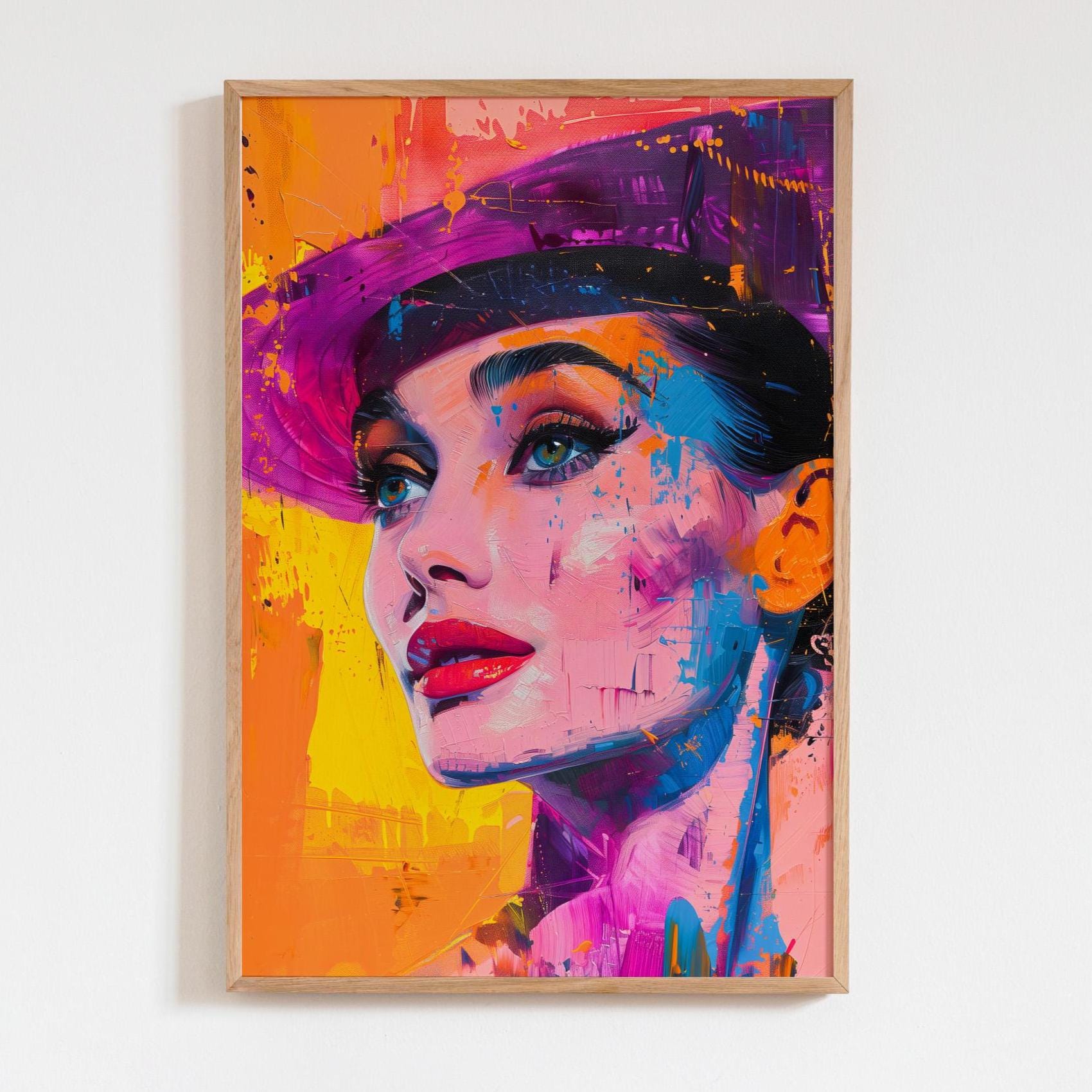 Vibrant Audrey Hepburn Acrylic Painting Printed - Fashion