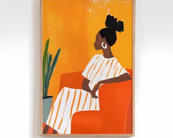 Orange Abstract Acrylic Art - Vibrant African Woman Modern Wall Art - Large Interior Decor - Unique Abstract Painting