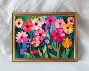 Colorful Garden Flowers Art Print Poster - Summer Acrylic Dopamine Wall Art