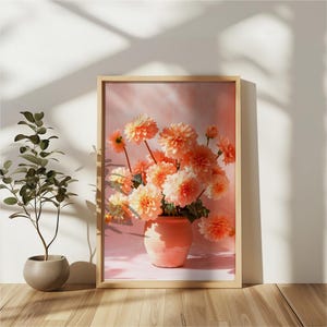 Decoración de pared con galería floral de melocotón, póster con jarrón de flores, impresión de arte de pared botánico neutro