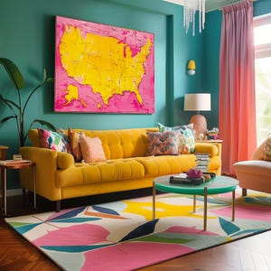 Affiche de carte des États-Unis en acrylique - Art mural éclectique maximaliste coloré
