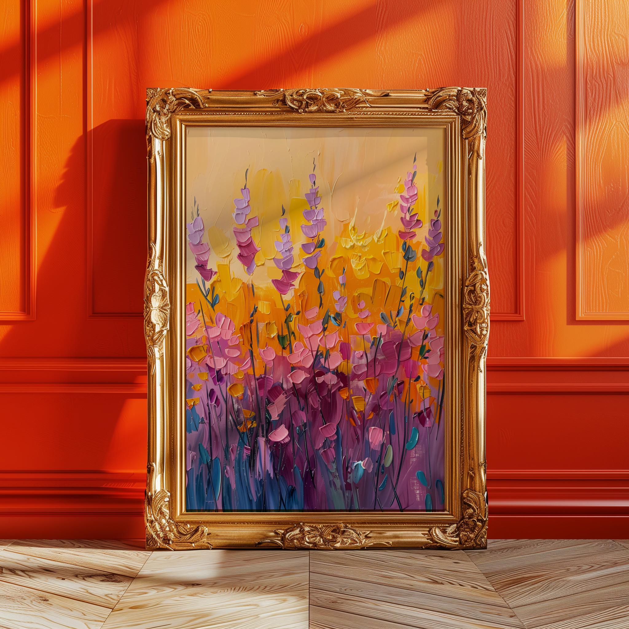 Printed Purple Yellow Wild Flowers Eclectic Funky Maximalist Art
