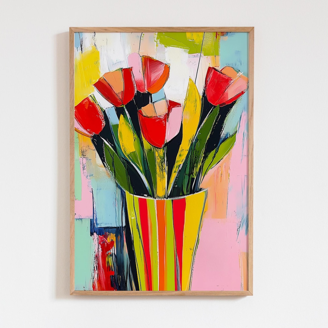 Colorful Tulip Abstract Art Print, Modern Floral Acrylic Painting in ...