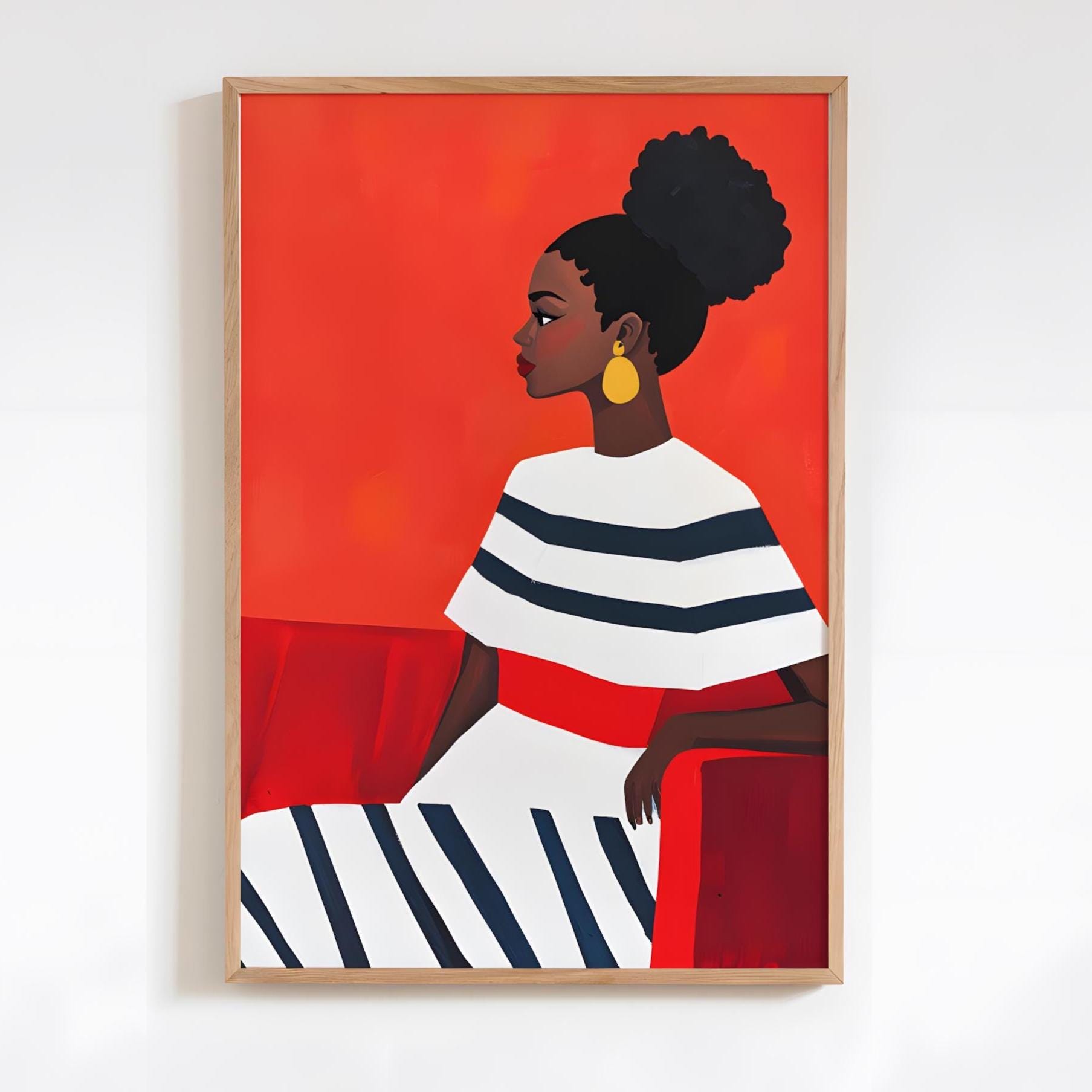 Red Abstract Striped Dress Wall Art - African Woman Poster ...