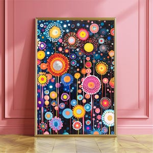 Whimsical Yayoi Kusama Art Print Poster - Colorful Eclectic Maximalist Psychedelic Wall Art Decor