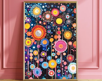 Whimsical Yayoi Kusama Art Print Poster - Colorful Eclectic Maximalist Psychedelic Wall Art Decor