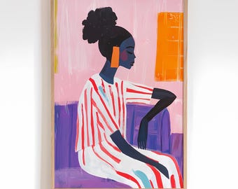 Colorful Purple Abstract People Art - Mid Century Poster - African Abstract Wall Art - Vibrant Modern Stripe Interior Decor