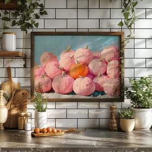 Herbst Pink Kürbisse Kunstdruck Poster, fröhliche Herbst Wand Kunst Dekor zum Erntedankfest