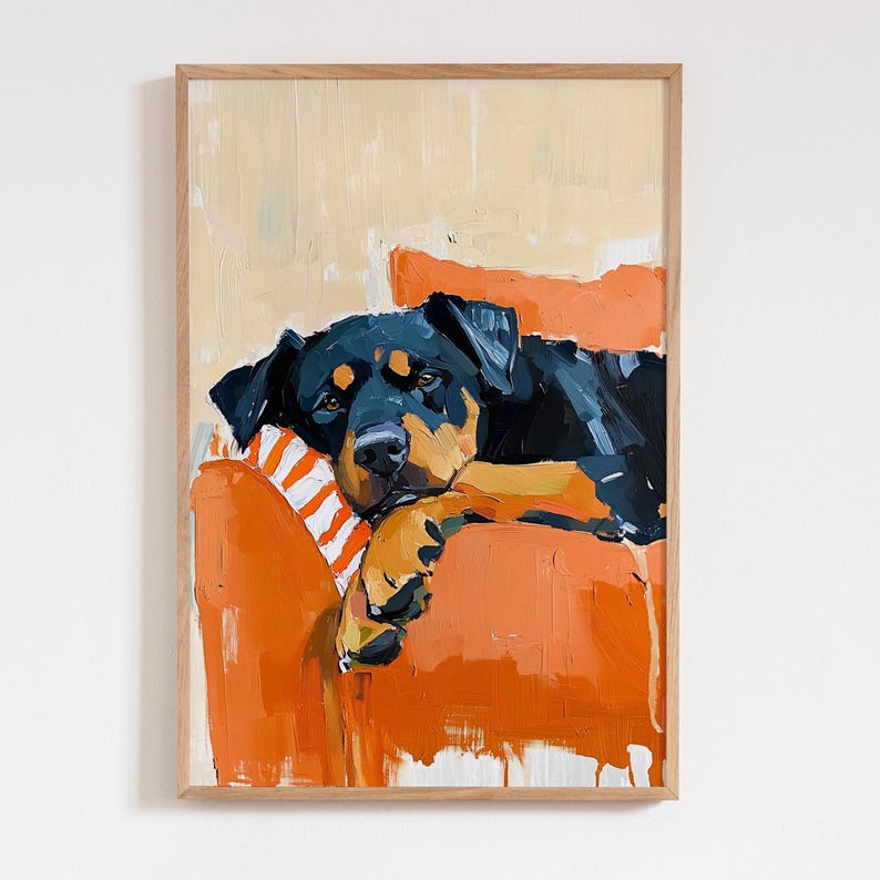 Rottweiler Dog Wall Art Print, Abstract Oil Painting Style, Cute Pet on ...