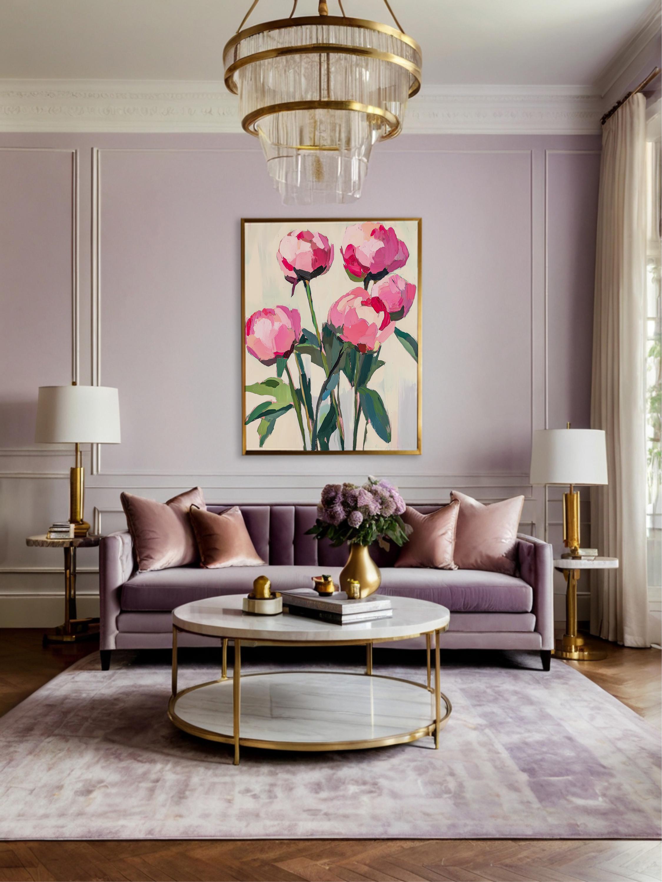 Pink Peony Wall Art, Minimalist Floral Print, Palette Knife Painting ...