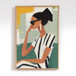 Muted Green Abstract Woman Art Print - Acrylic Poster - Contemporary Colorful Wall Decor - Living Room Interior Artwork image 1