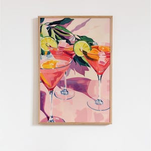 Preppy Drink schilderij kunstposter - retro decor barwagen - zomercocktail print - trendy muurkunst