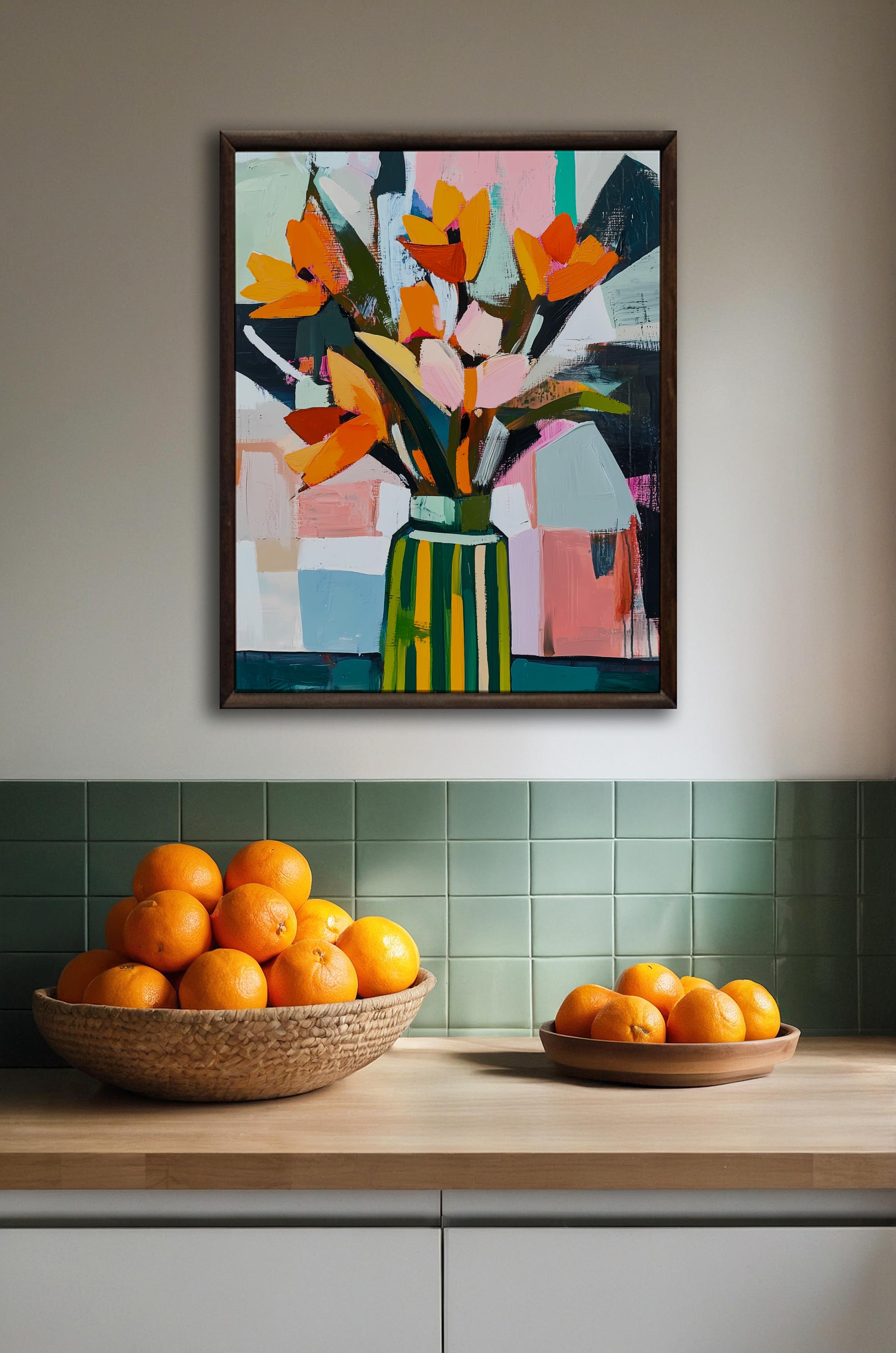 Abstract Tulip Wall Art, Orange Flower Painting Print, Bold