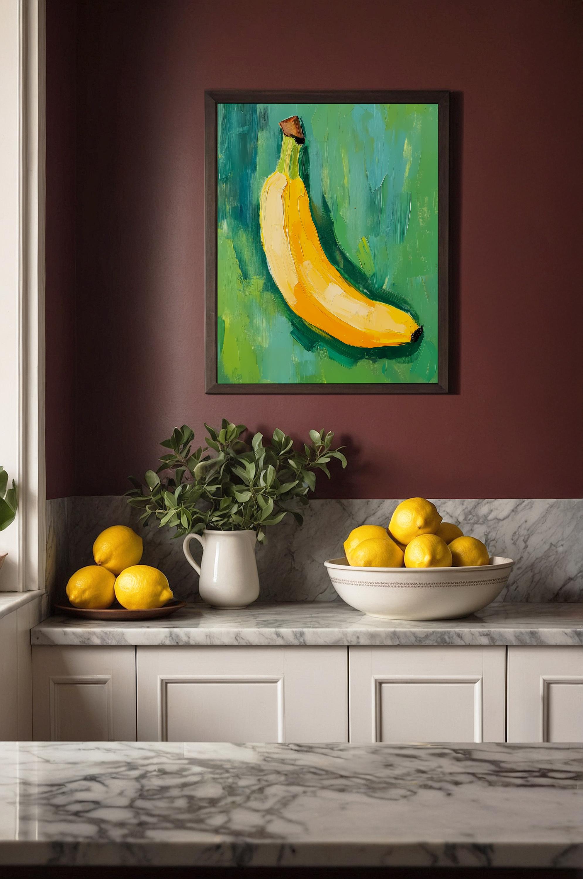 Dopamine Kitchen Art, Colorful Banana Poster, Maximalist Food