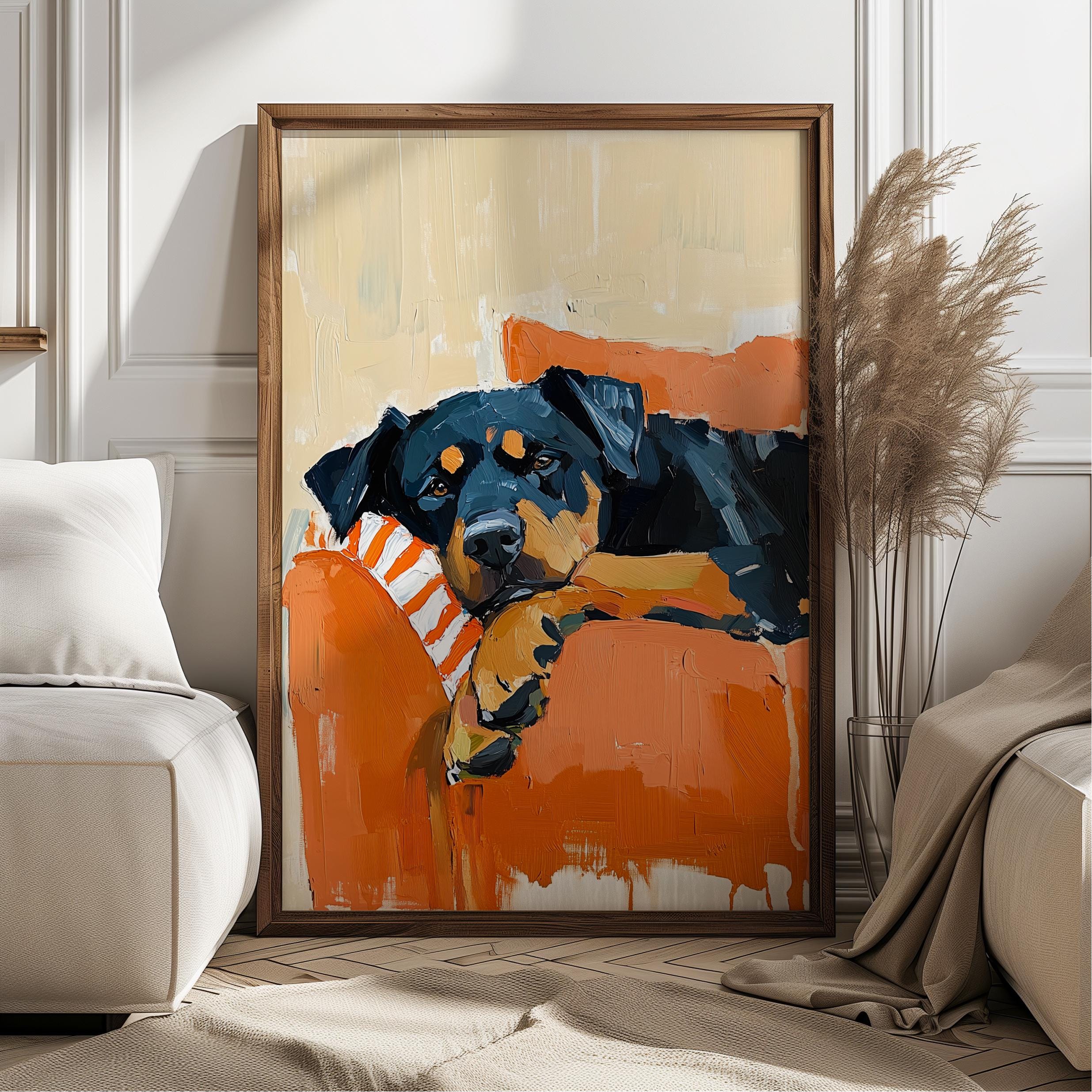 Rottweiler Dog Wall Art Print, Abstract Oil Painting Style, Cute Pet on ...