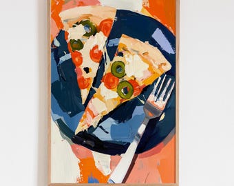 Italienische Küche Kunstdruck, Pizza Dopamin Küche Wandkunst, Eklektisches Lebensmittel Poster, Maximalistisches Esszimmer Dekor, Trendige Italien Restaurant Kunst