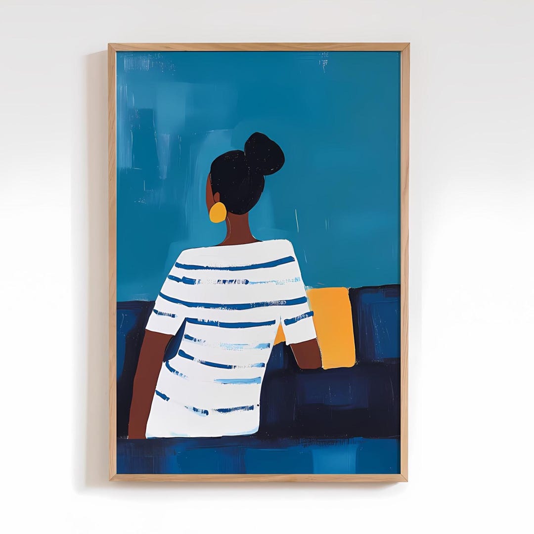 Blue Yellow Abstract Stripe Dress Art Print - Woman Wall Art - Colorful ...