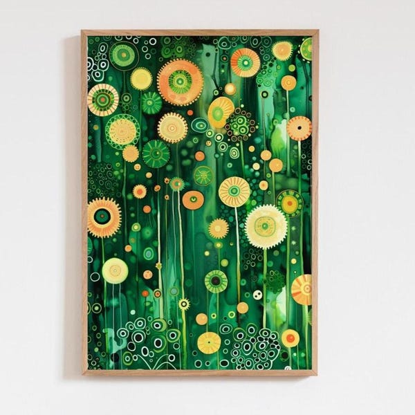 Green Yellow Yayoi Kusama Floral Art Print Poster - Colorful Dopamine Japanese Flower Botanical Wall Art Decor