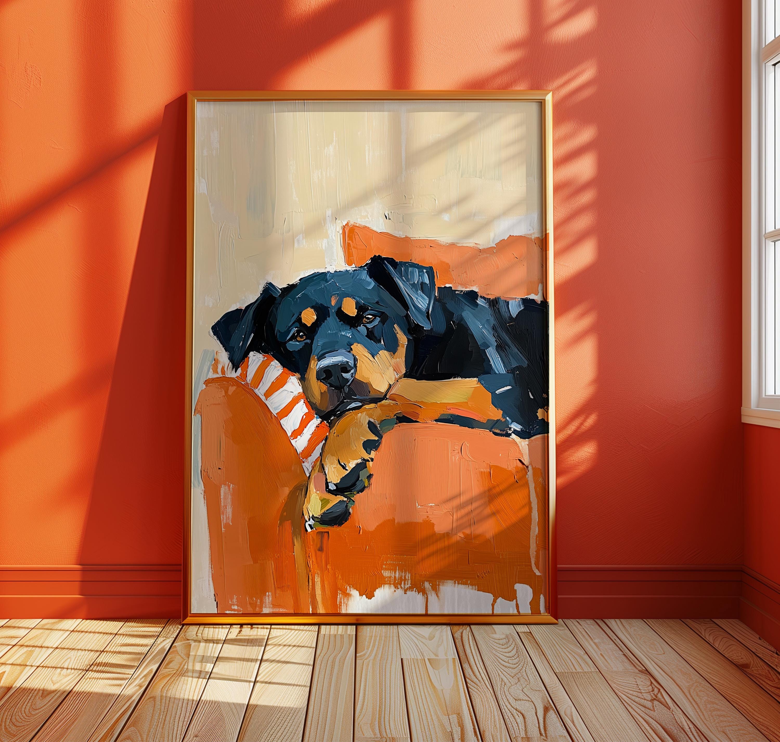 Rottweiler Dog Wall Art Print, Abstract Oil Painting Style, Cute Pet on ...