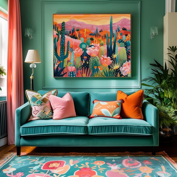 Printed Whimsical Colorful Cactus Desert Wall Art Print - Southwest Home Decor