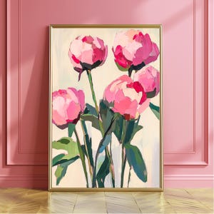 Pink Peony Wall Art, Minimalist Floral Print, Palette Knife Painting, Modern Peony Art, Bold Brushstroke Flower Decor