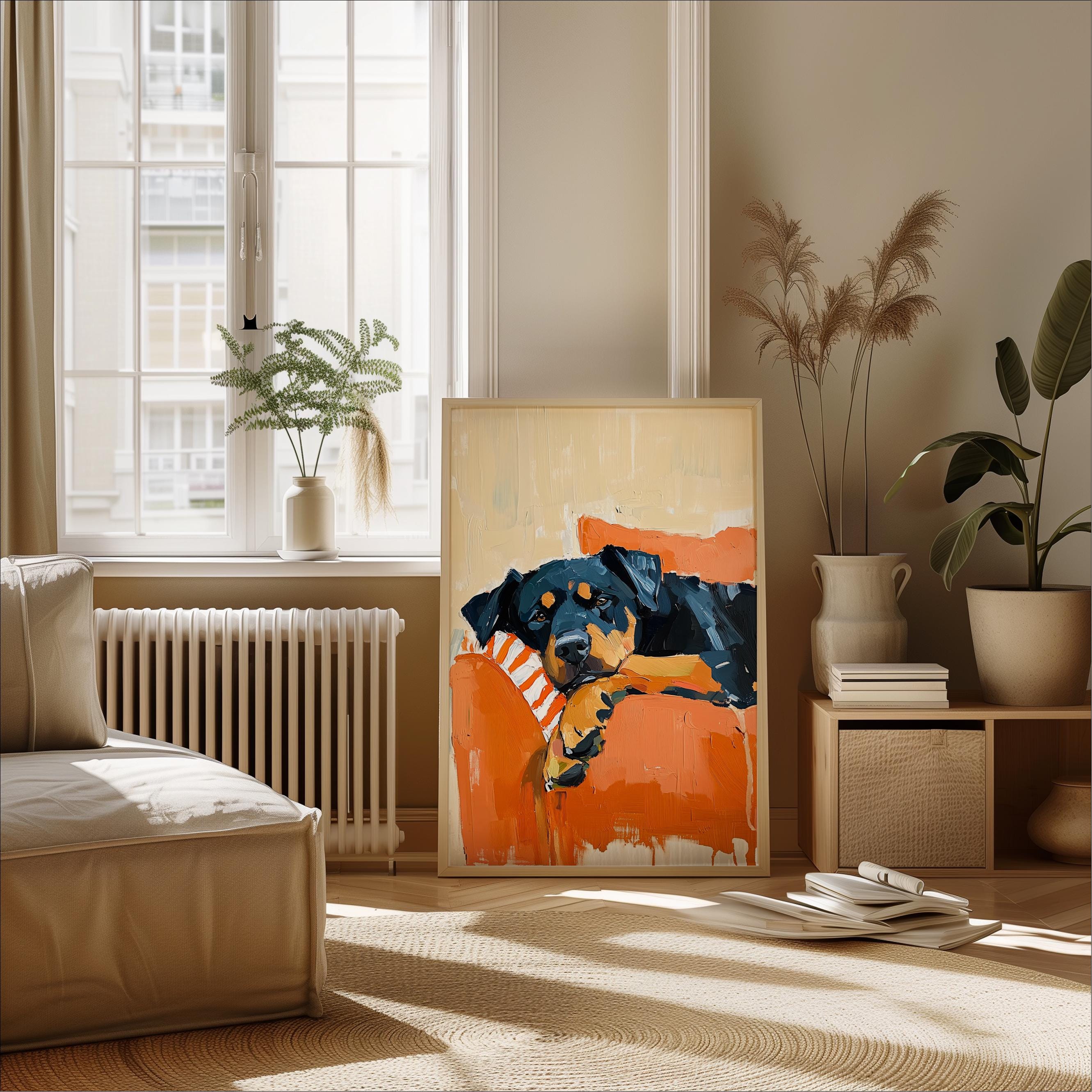 Rottweiler Dog Wall Art Print, Abstract Oil Painting Style, Cute Pet on ...