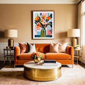 Art mural abstrait tulipe, impression peinture fleur orange, art de vase coloré audacieux, décoration botanique moderne, cadeau floral pour amateurs d'art