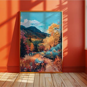 Bunte Berglandschaft Art Print - Herbst Wand Dekoration, Lebendiges Herbst Poster
