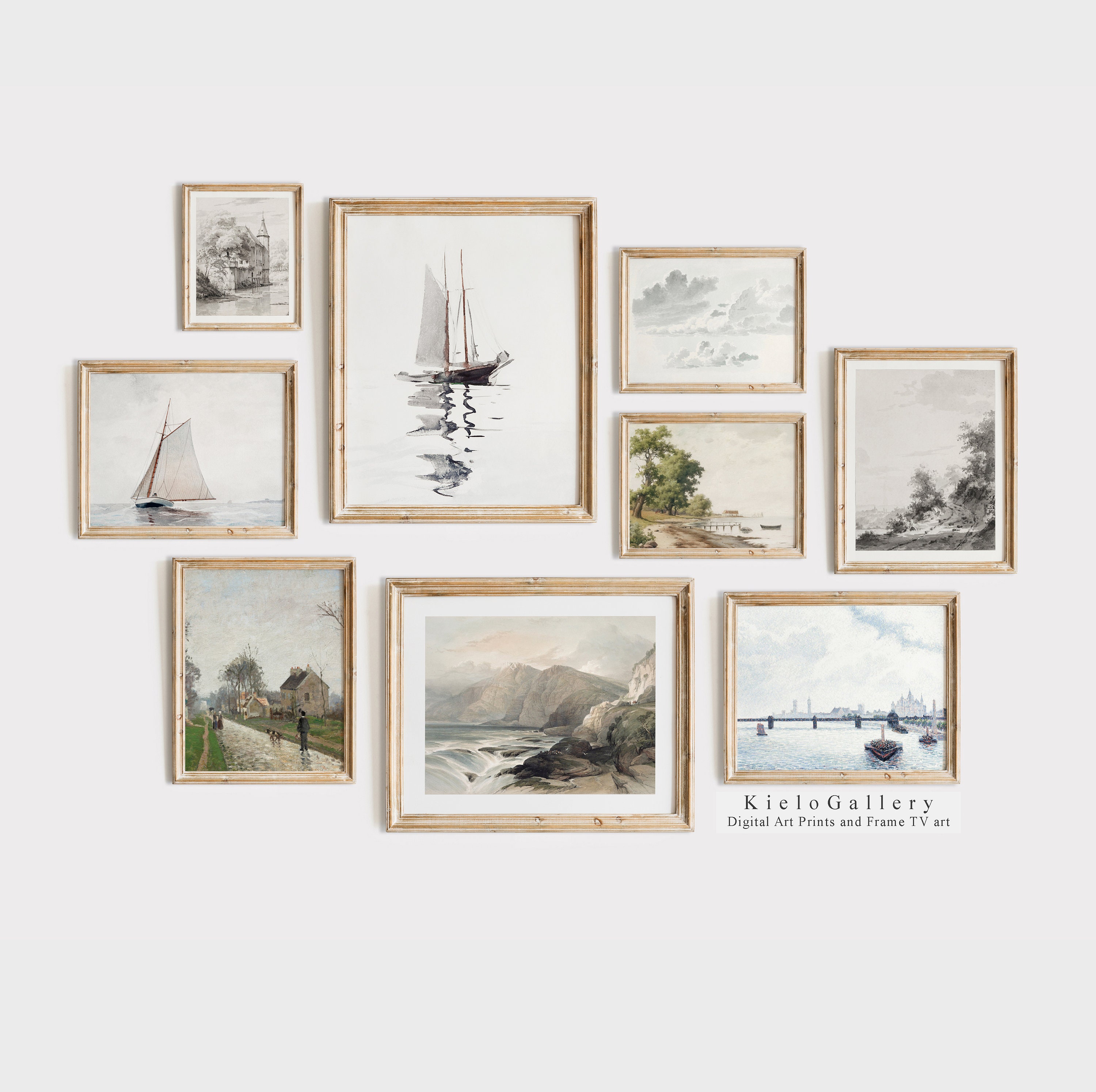 Nautical Gallery Wall Art Set Vintage Seascape Set of 9 Prints Beach