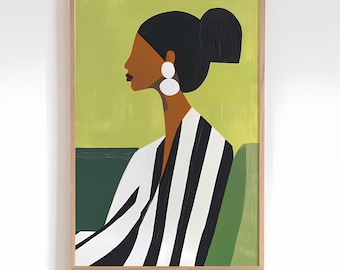 Lime Green Abstract Woman Portrait - Vibrant Colorful Art Print - Contemporary Wall Decor - Large Modern Artwork