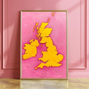Acrylkaartposter Verenigd Koninkrijk - Kleurrijke eclectische muurkunst kaart Groot-Brittannië