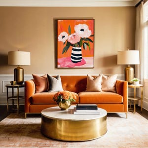 Stampa artistica di peonie, dipinto floreale in stile Matisse, arte murale con fiori astratti e audaci, poster moderno di peonie rosa, regalo colorato per lei