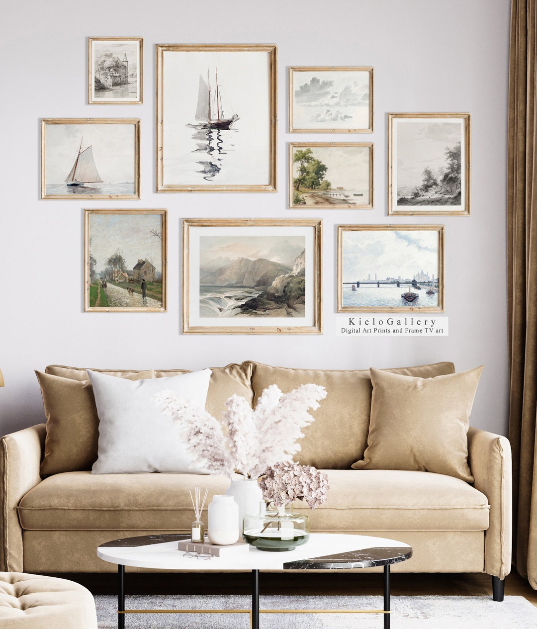 Nautical Gallery Wall Art Set Vintage Seascape Set of 9 Prints Beach