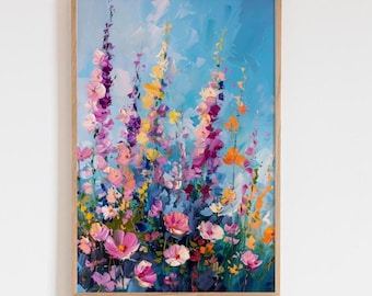 Impression d'Art champ de fleurs sauvages colorées, paysage floral lumineux Art impression affiche déco