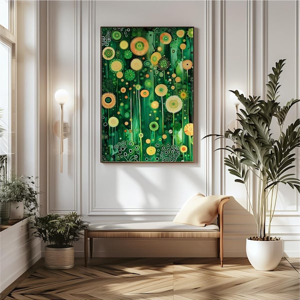 Green Yellow Yayoi Kusama Floral Art Print Poster - Colorful Dopamine Japanese Flower Botanical Wall Art Decor
