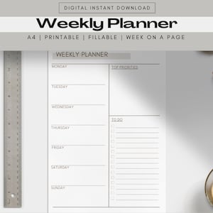 Weekly Planner A4 Portrait Printable Digital Minimal Weekly Schedule ...