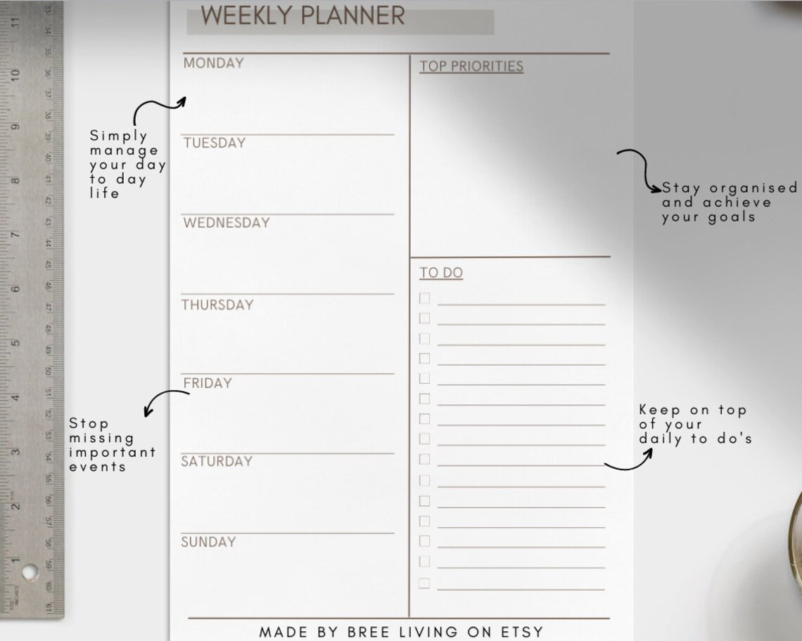 Weekly Planner A4 Portrait Printable Digital Minimal Weekly Schedule ...