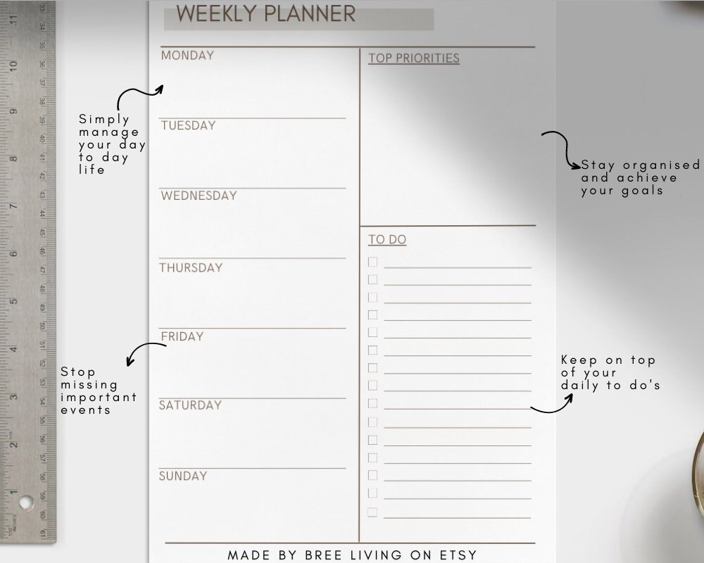 Weekly Planner A4 Portrait Printable Digital Minimal Weekly Schedule ...