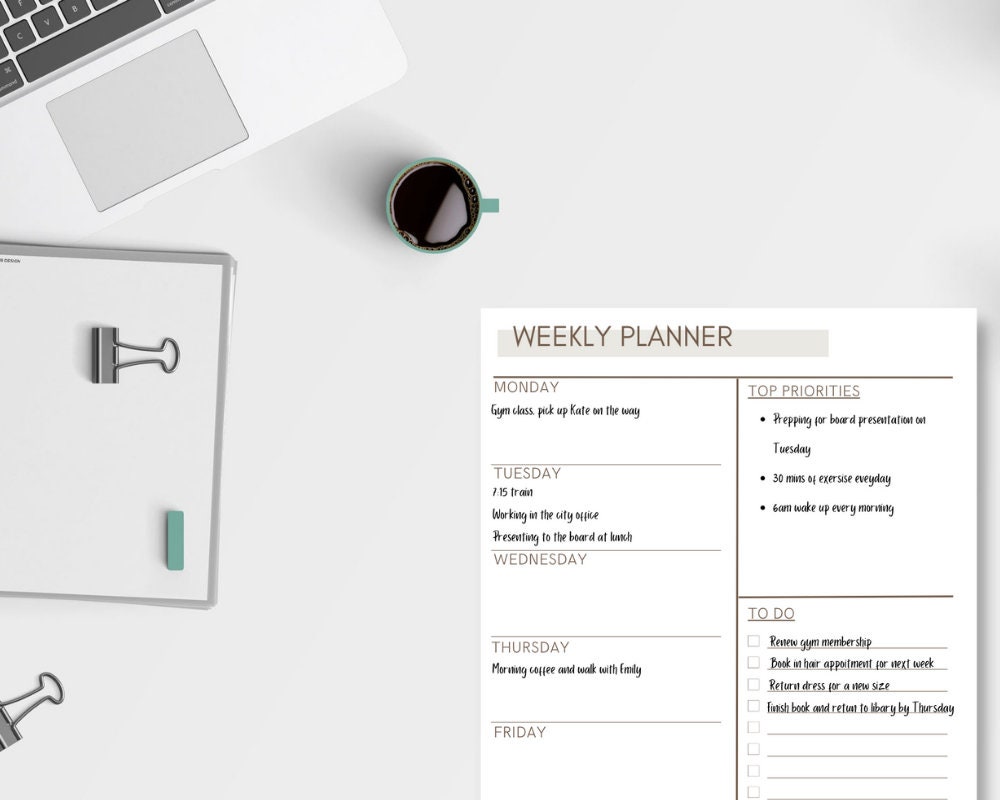 Weekly Planner A4 Portrait Printable Digital Minimal Weekly Schedule ...