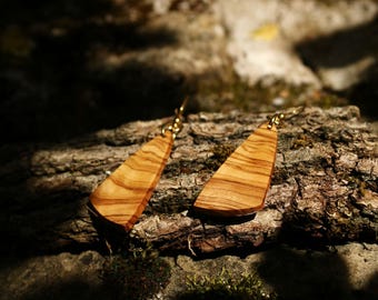 Bohemian olive wood earrings – handmade/unique gift for her, precious jewelry for women/nature-inspired