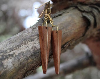 Boucles d’oreilles en bois- Bijou bohème en palissandre de rio – faites main/ cadeau unique pour elle, bijoux en bois pour femme