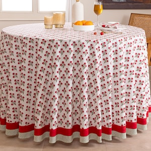 Jaipur Blockprinted Tablecloth, X-mas theme Table cover, Exclusive Home Decor, Large Round Table Linen, 14 Seater, Table Top Decor