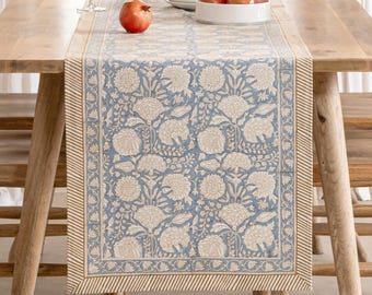 Dusty Blue Table Runner, Cotton Table Centerpiece, Handcrafted Tablelinen, Perfect for Table Decor