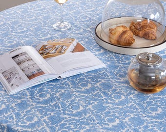 Mantel artesanal con estampado de pájaros azul bebé, decoración de jardín, 152, 182, 228, 274 y 304 cm, decoración de cocina, regalo para casa nueva, vajilla