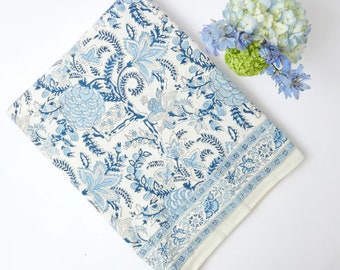 Exclusive Blue Block Print Cotton Tablecloth| Bohemian Table Decor | Round Table Linen | decorative Table Linen | Party Table Linen Set |