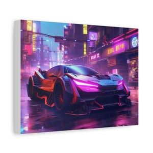 Matte canvas, stretched, of futuristic car