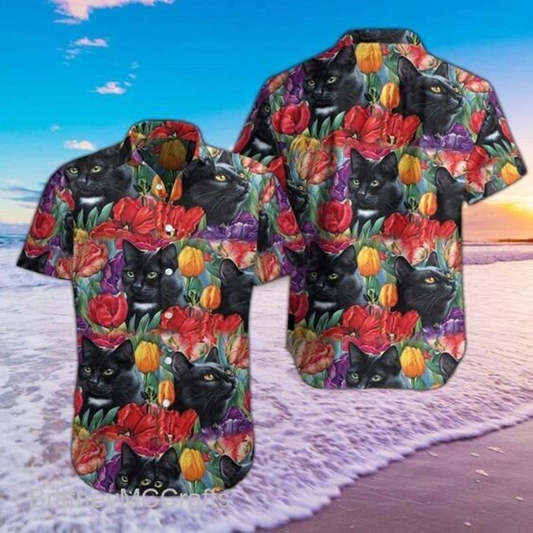 Black Cat Hawaii Shirt Black Cat Aloha Shirt Hawaiian Shirt Etsy